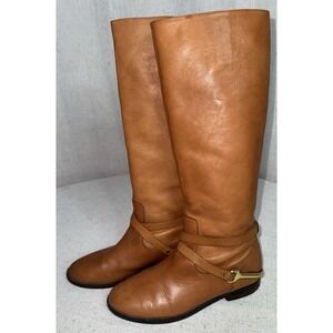 Ralph Lauren Women's Jenny Tan Leather Riding Boots w Brass Stirrup Sz 6.5